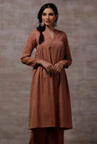 Taupe Gathered Cashmilon Kurta