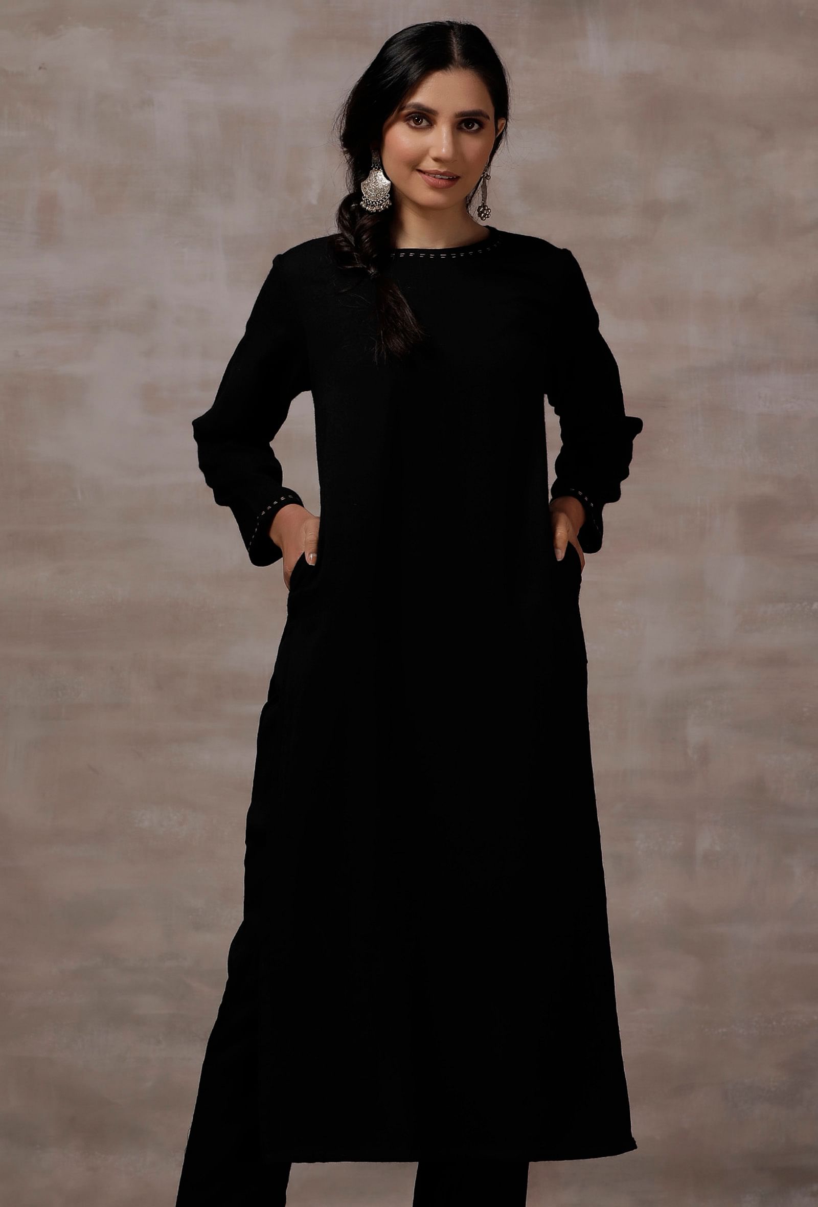 Black Straight Cashmilon Kurta