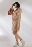 Brillie Brown Stripe Pure Woven Cotton Trench Coat