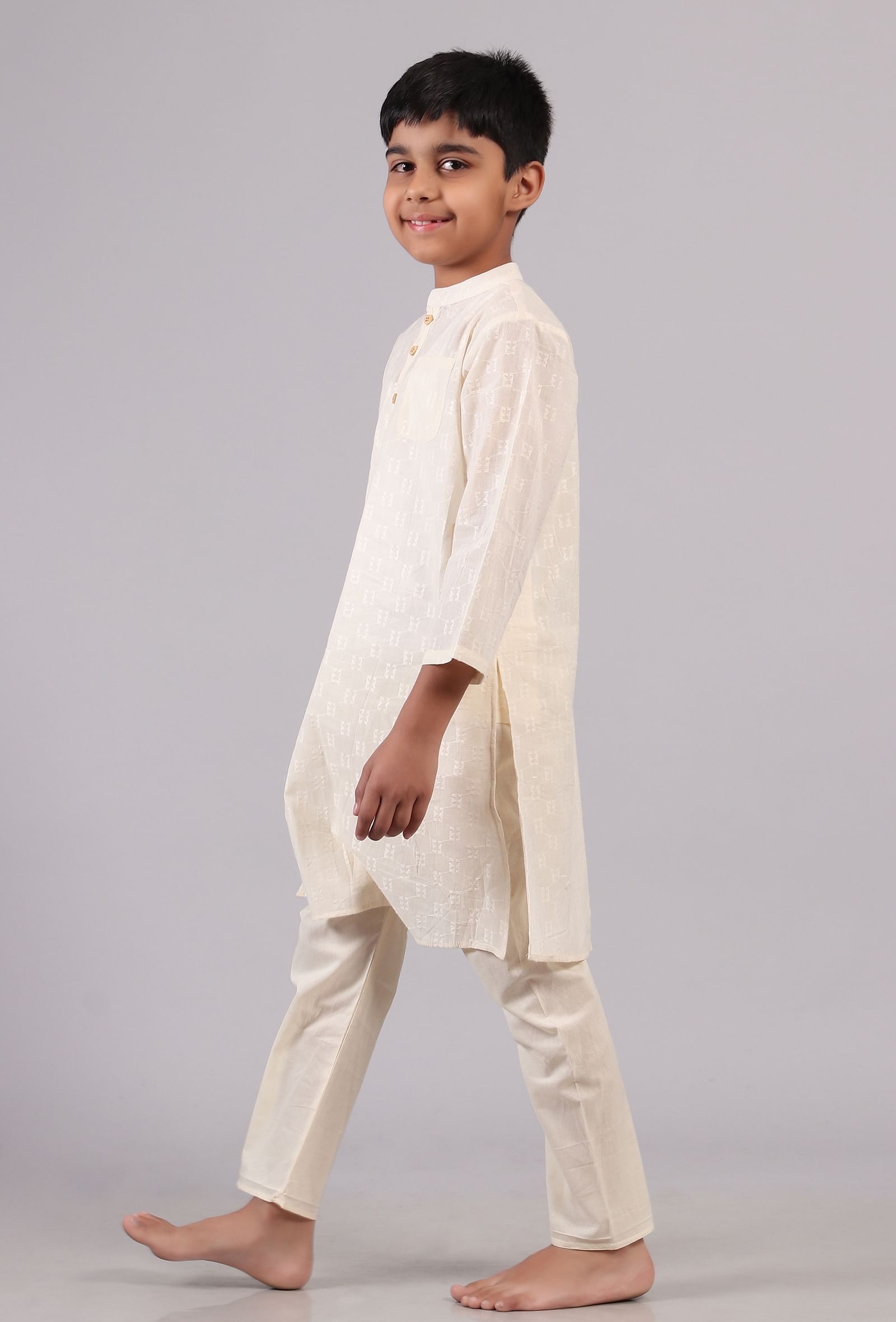 Set Of 2: White Cotton Kurta Pyjama Set