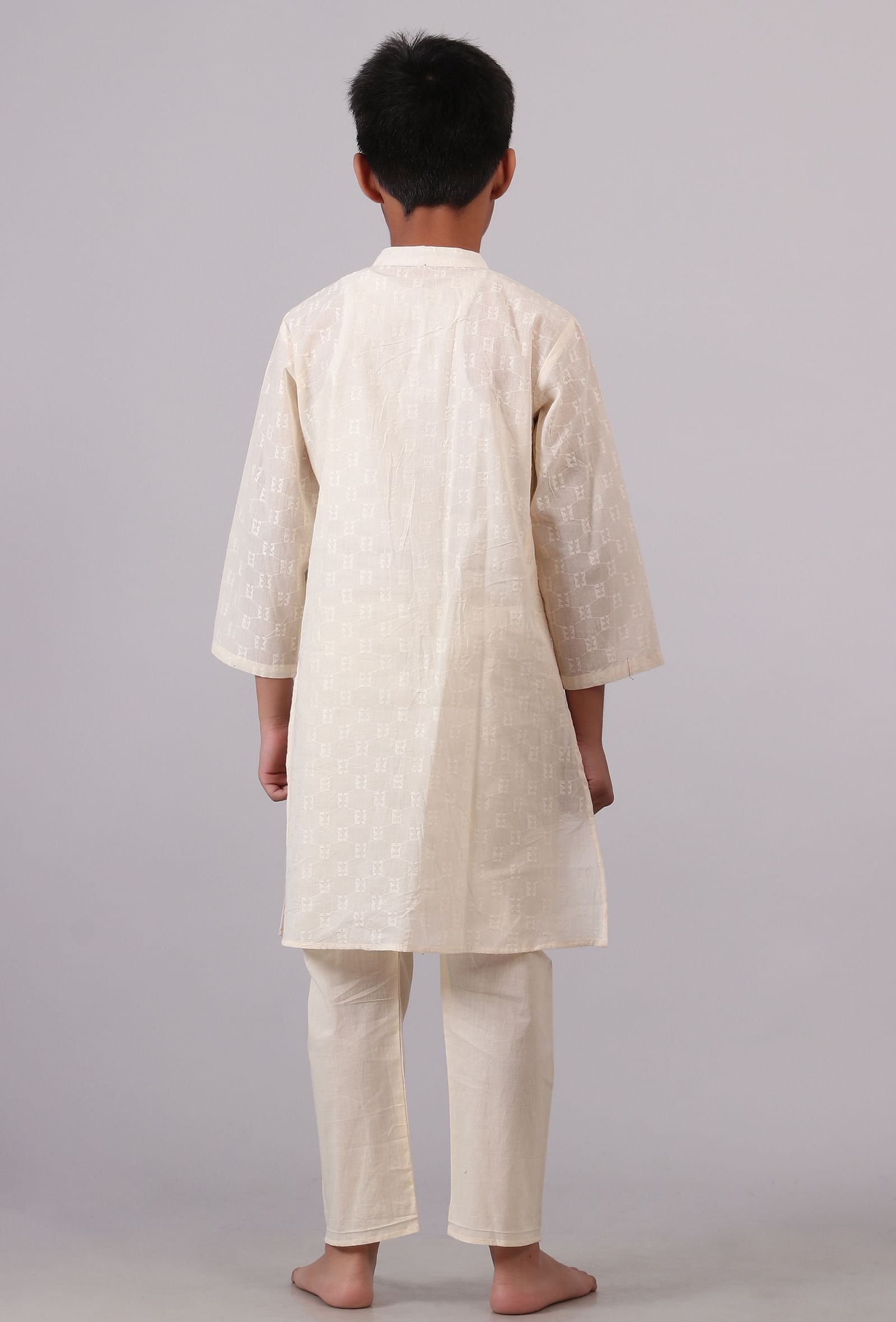 Set Of 2: White Cotton Kurta Pyjama Set
