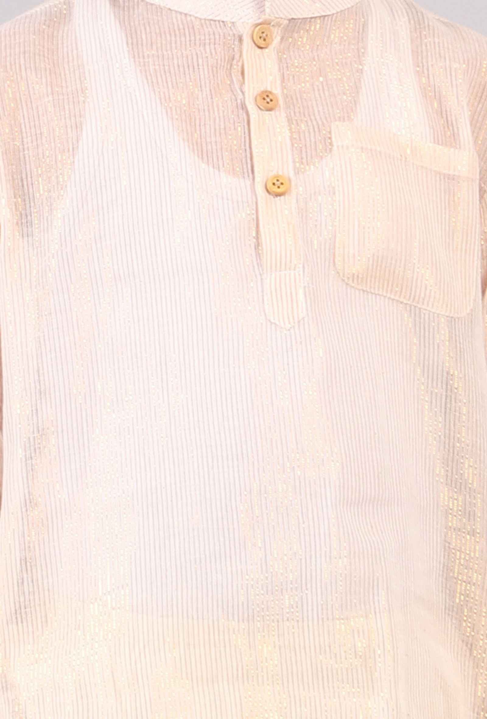 Set Of 2: Plain White Silver Cotton Stripes Kurta Pyjama Set