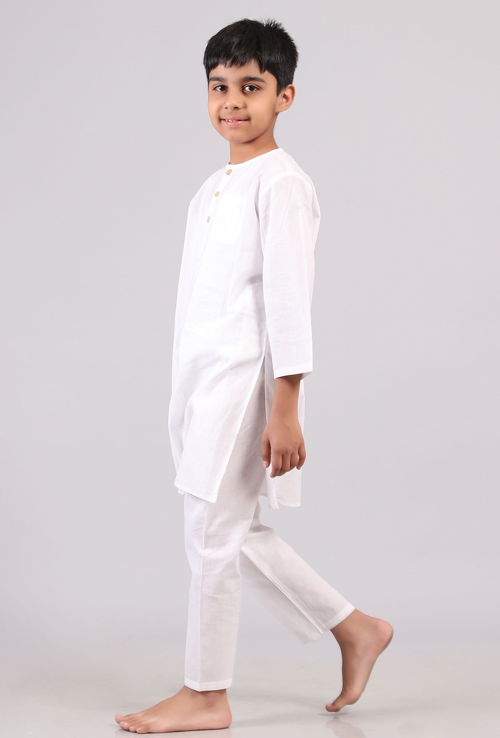 Set Of 2: White Cotton Stripes Kurta Pyjama Set