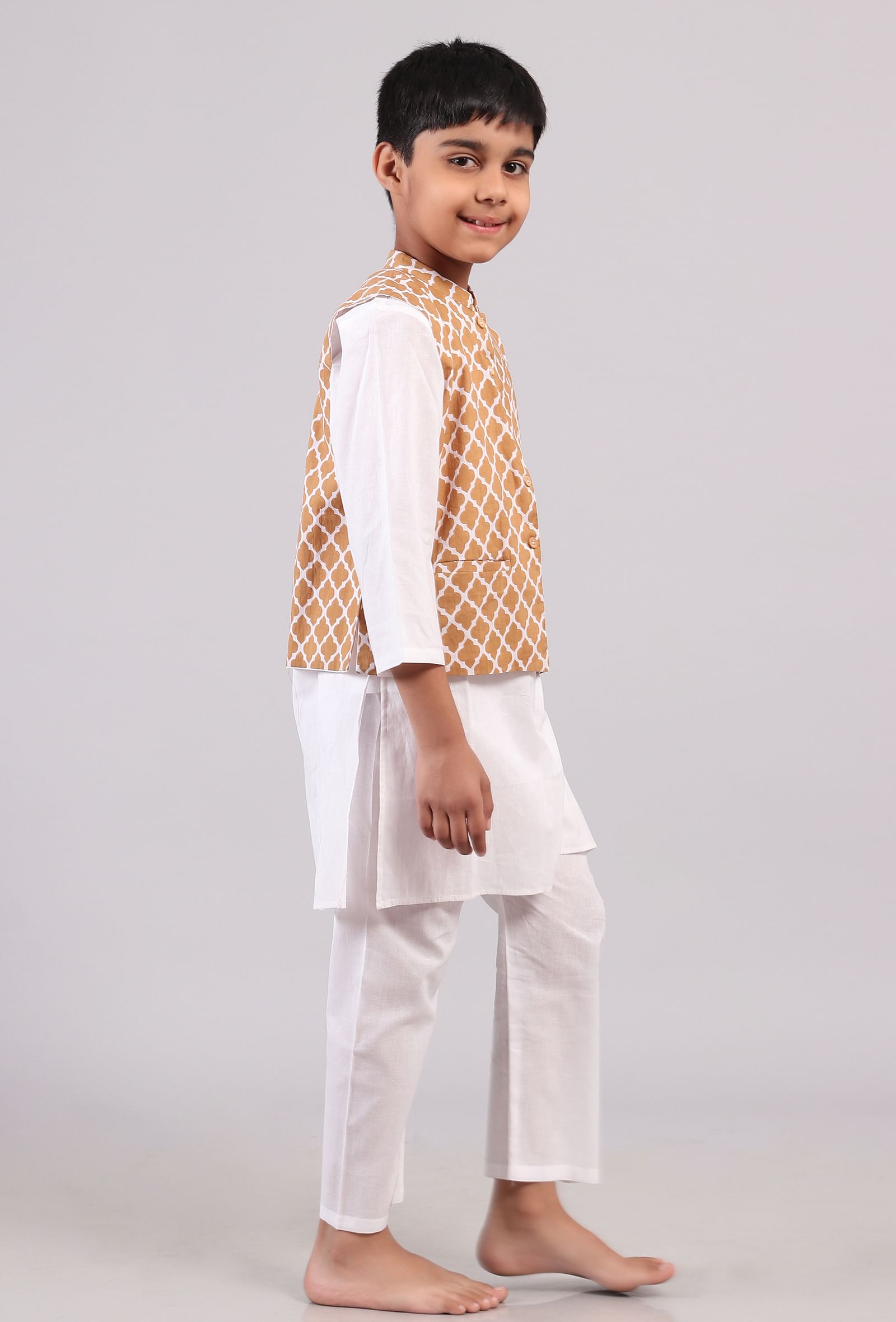 Beige Mustard Nehru Cotton Jacket