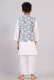 Blue Floral Nehru Cotton Jacket