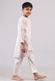 Set of 2: Brown Floral Hand Block Print Kurta Pyjama Set