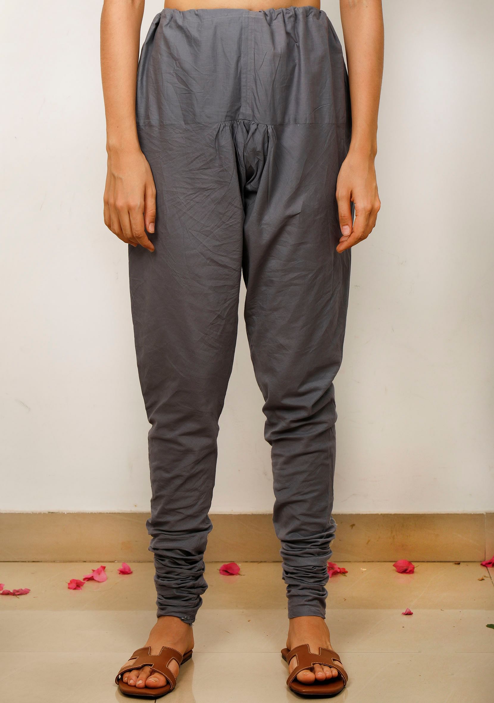 Grey plain Cotton Solid Churidar