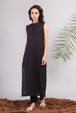 Set of 2: Black Bandhgala Sleeveless Kurta with Solid Black Narrow Pants