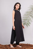 Set of 2: Black Bandhgala Sleeveless Kurta with Solid Black Narrow Pants