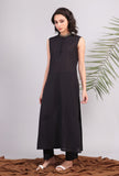 Set of 2: Black Bandhgala Sleeveless Kurta with Solid Black Narrow Pants