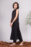 Set of 2: Black Bandhgala Sleeveless Kurta with Solid Black Narrow Pants