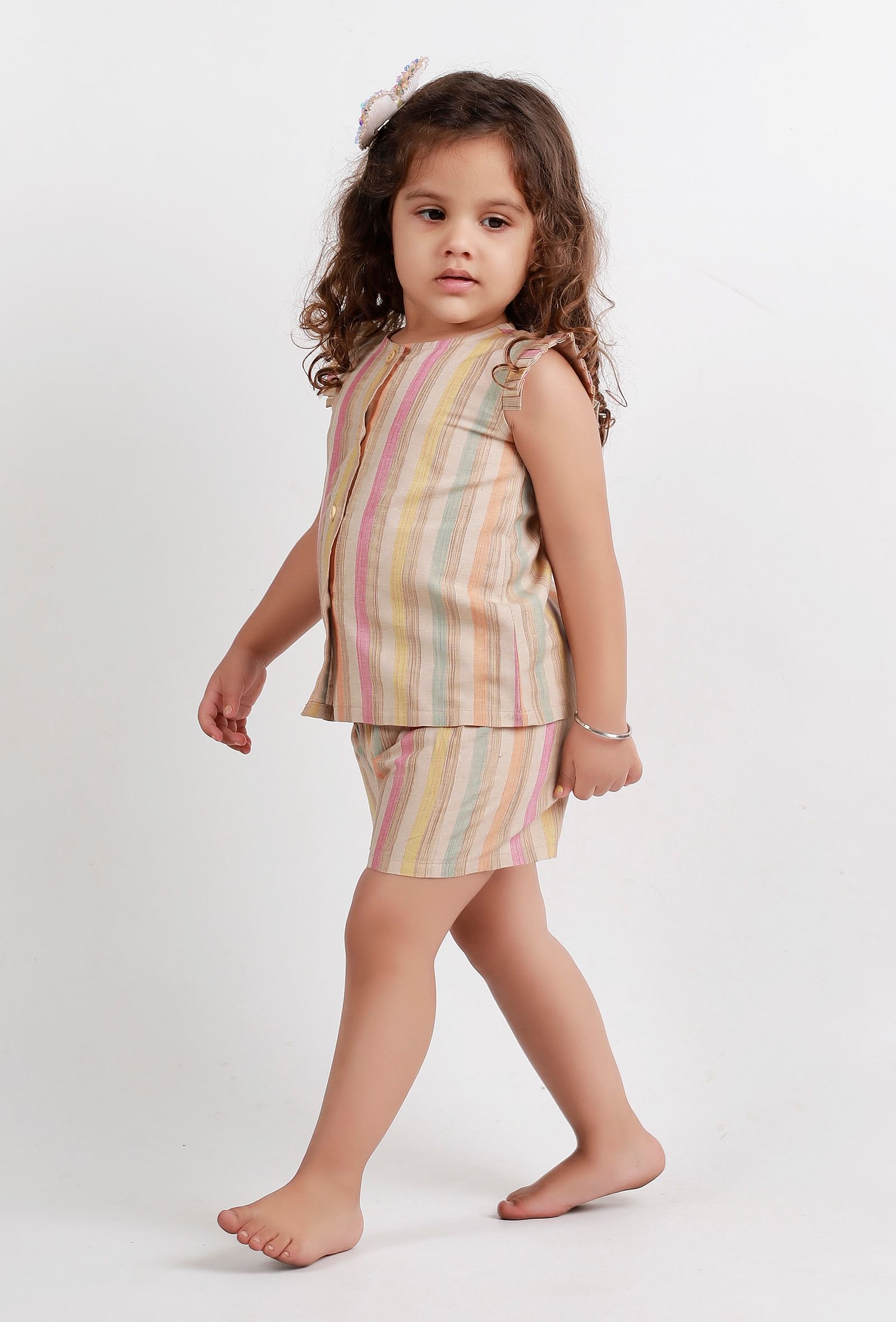Set Of 2: Beige Striped top and Beige Striped Pant