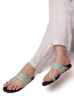 Pistachio Green & Black Kolhapuri Inspired Flats With Insole Cushion Padding