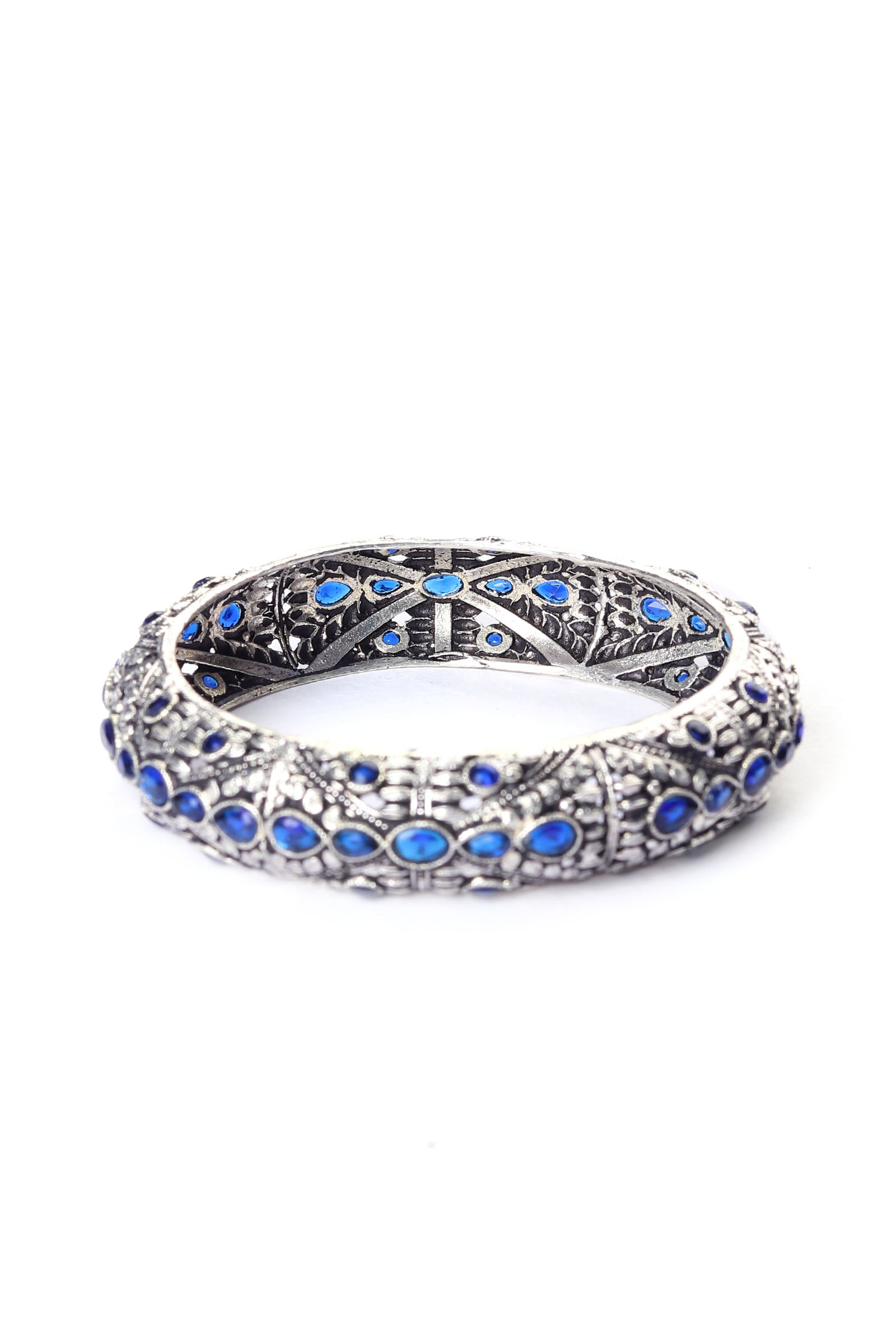 Aqua Blue Silver Tribal Bangle Set