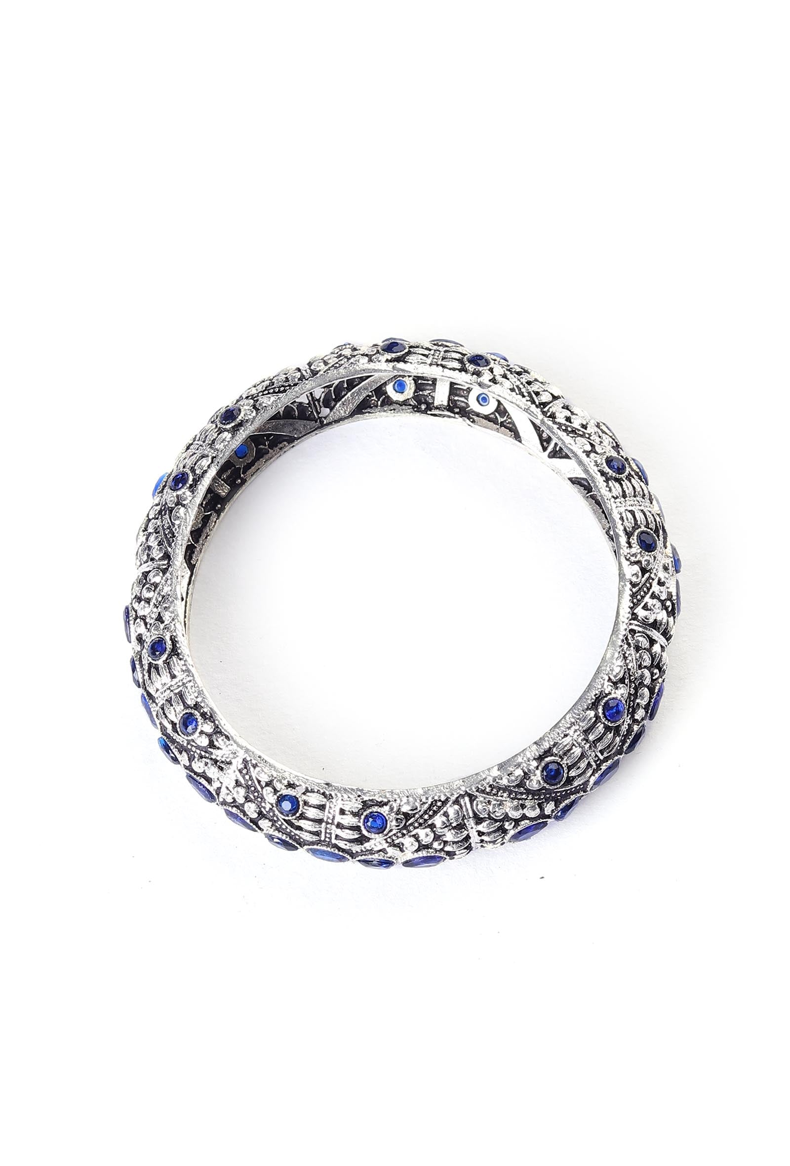 Aqua Blue Silver Tribal Bangle Set