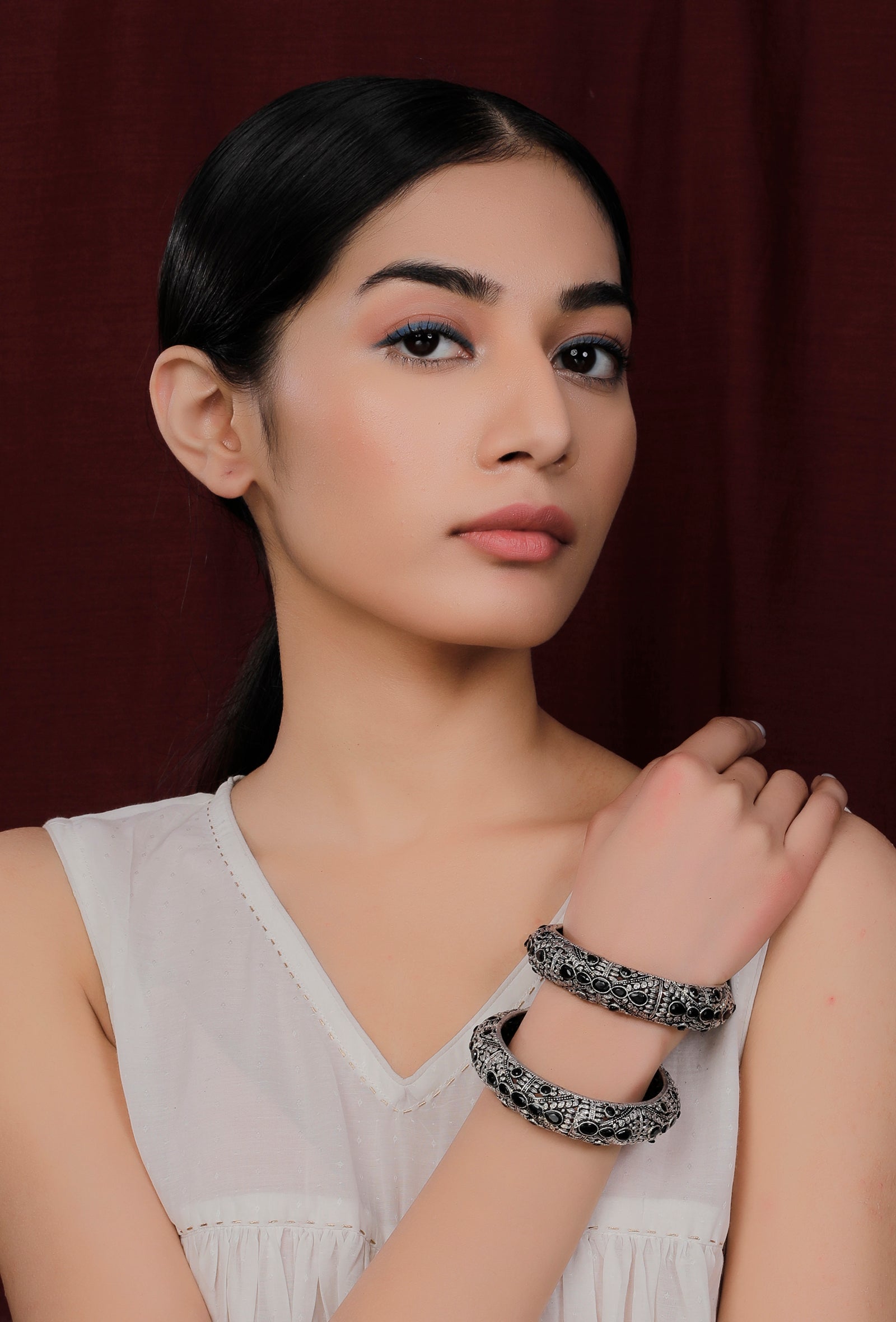 Black Silver Tribal Bangle Set