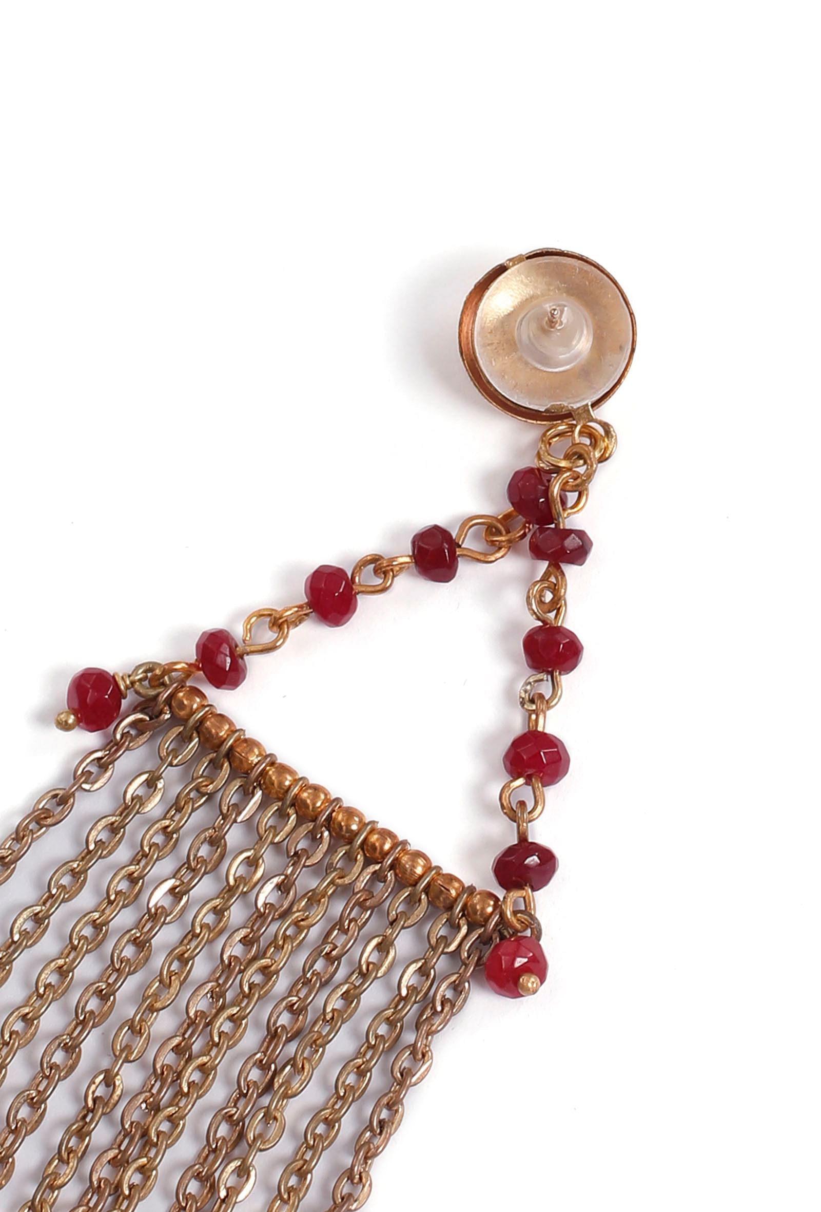 Wine Red Beads Gold Brass Earrings