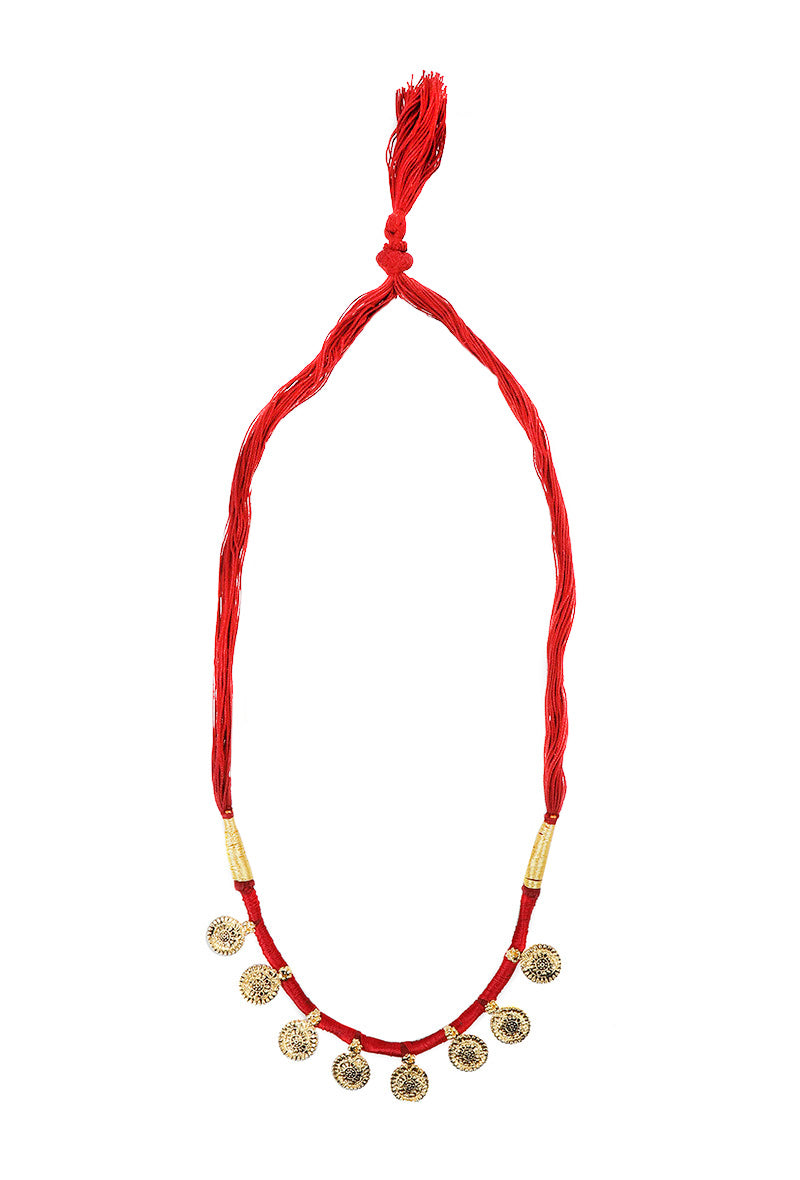 Red Thread Kundan Necklace with Sphere Motif