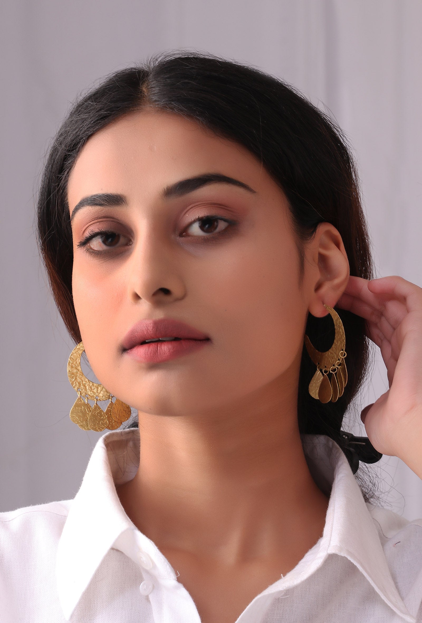 Moon Chain Brass Earrings