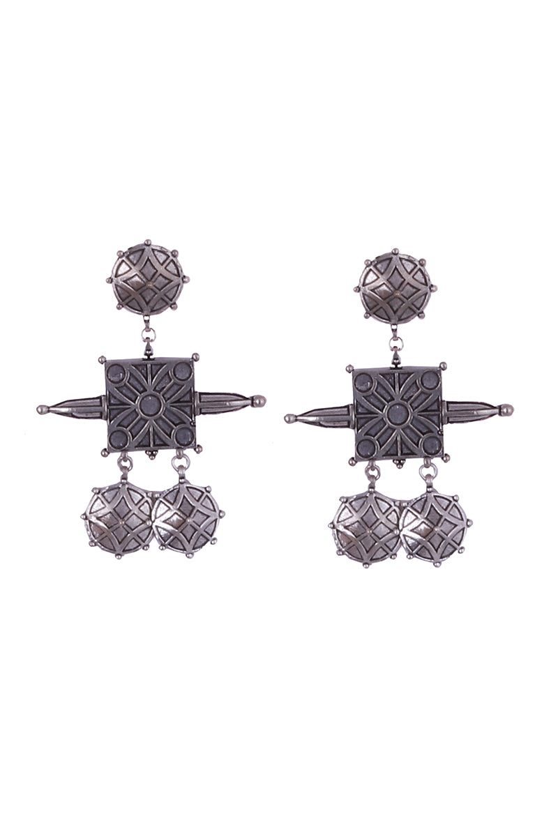 Squad Silver Oxidized Earrings