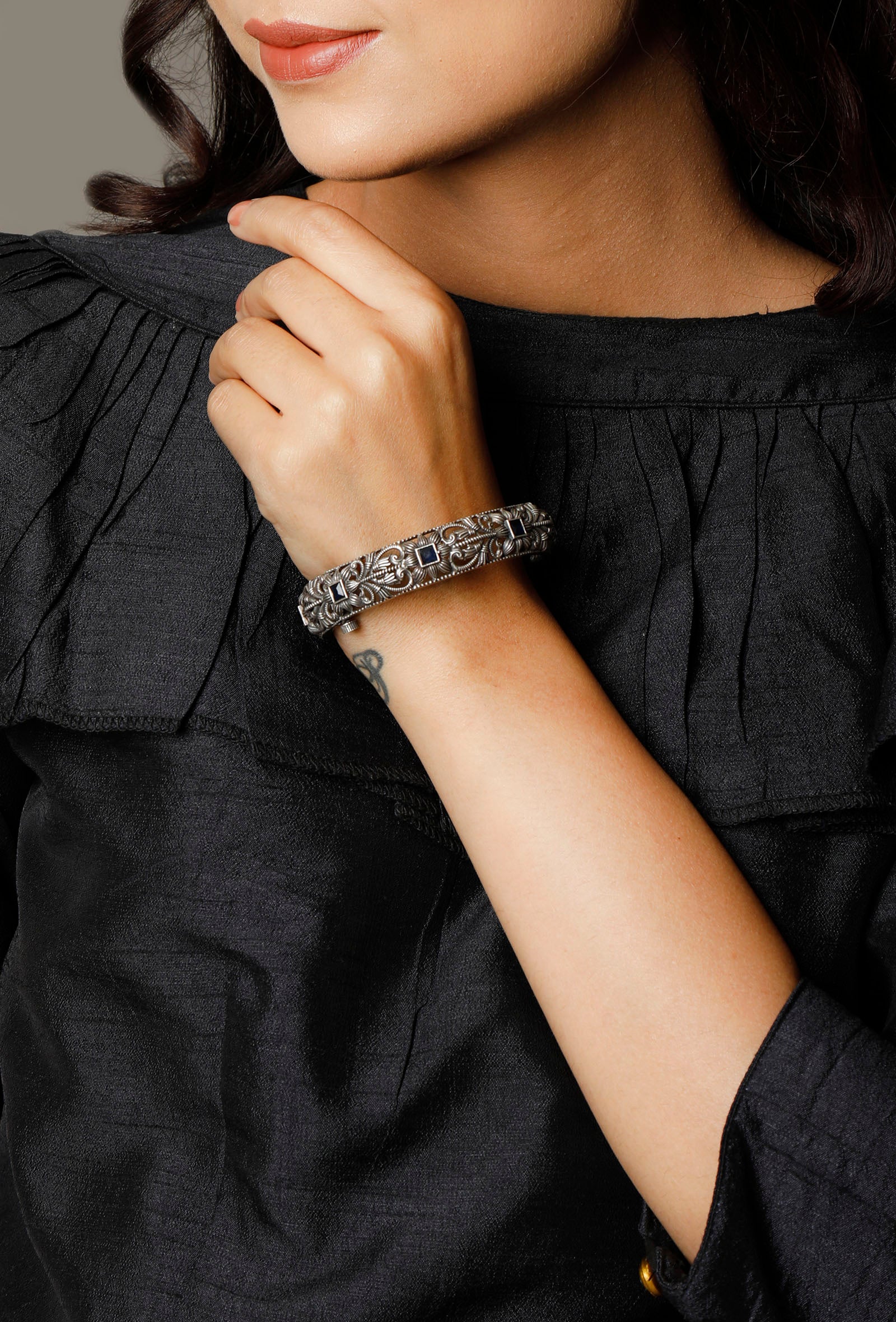 Mridula Blue Stone Brass Bangle