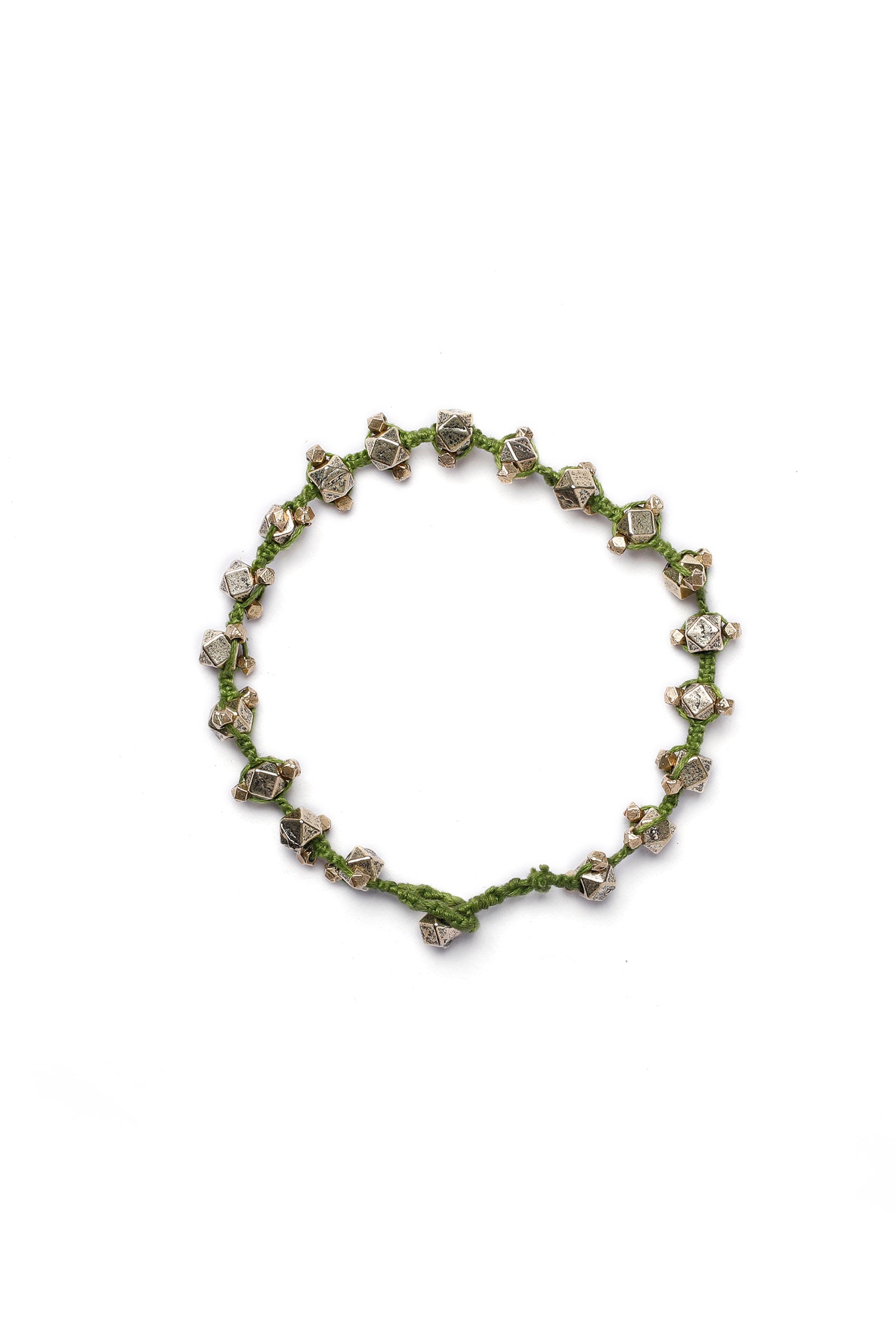 Dhokra-Inspired Green Thread German Silver Bracelet