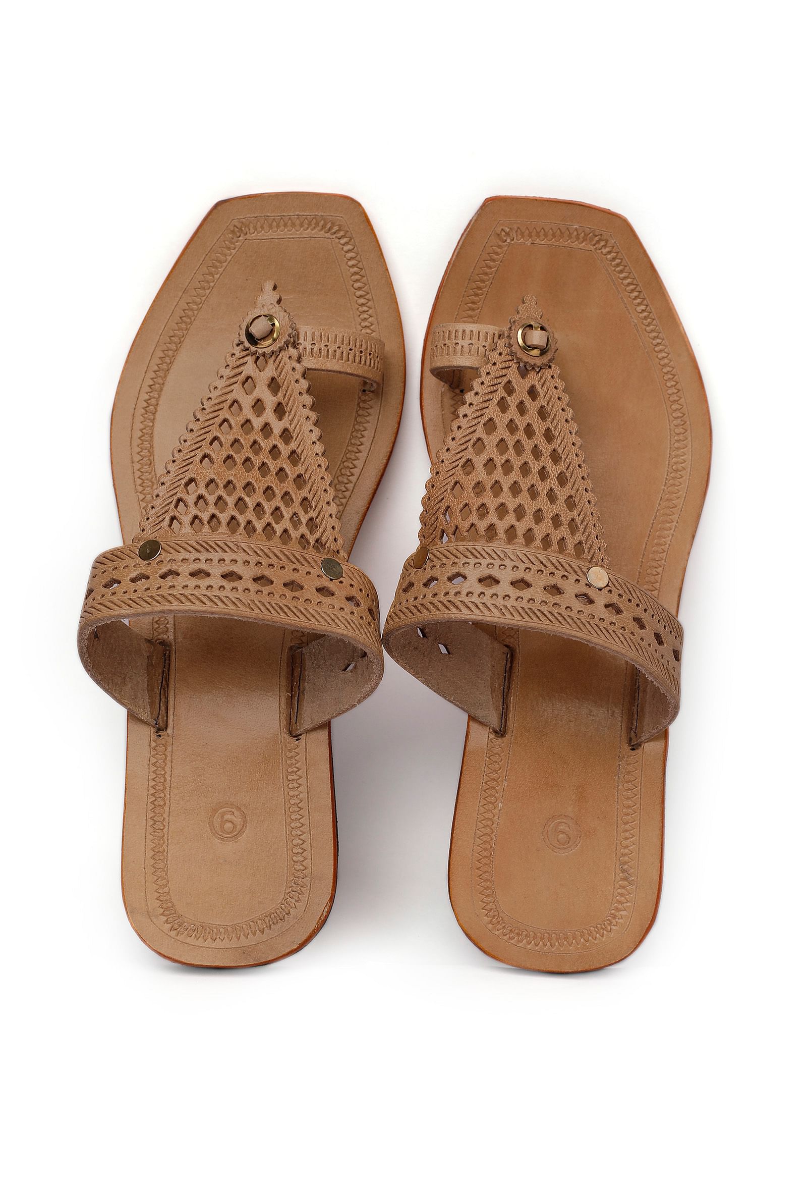 Light Brown Handcrafted Pure Leather Kolhapuri Flats