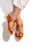 Light Brown Handcrafted Pure Leather Kolhapuri Flats with Red Pom
