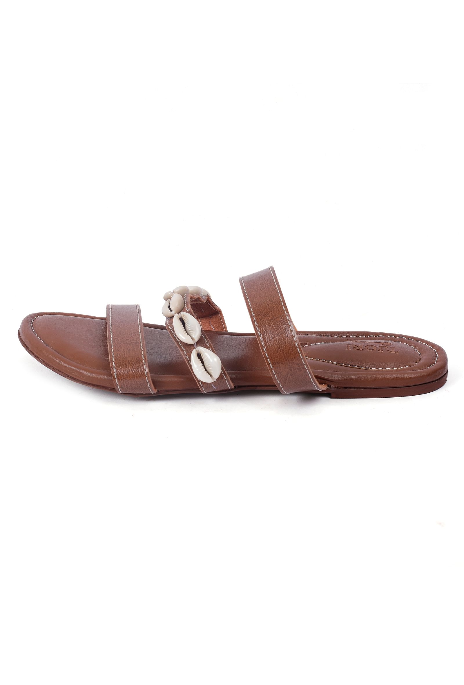 Walnut Cowrie Shell Criss Cross Sliders