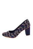 Blue Kantha Embroidery Suede Block Heels