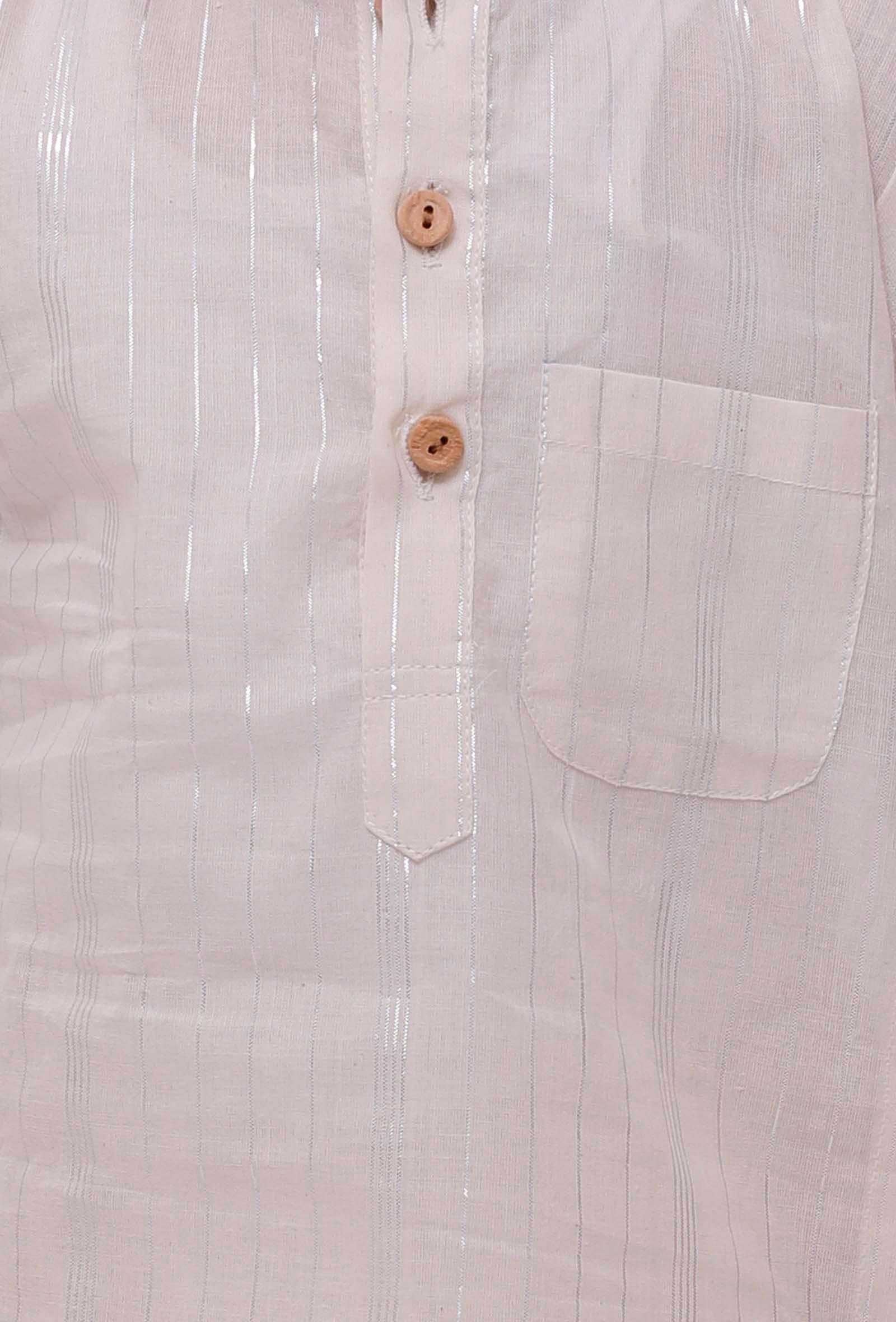 Set of 2 - Silver On Off-White Malmal Kurta Pyajam