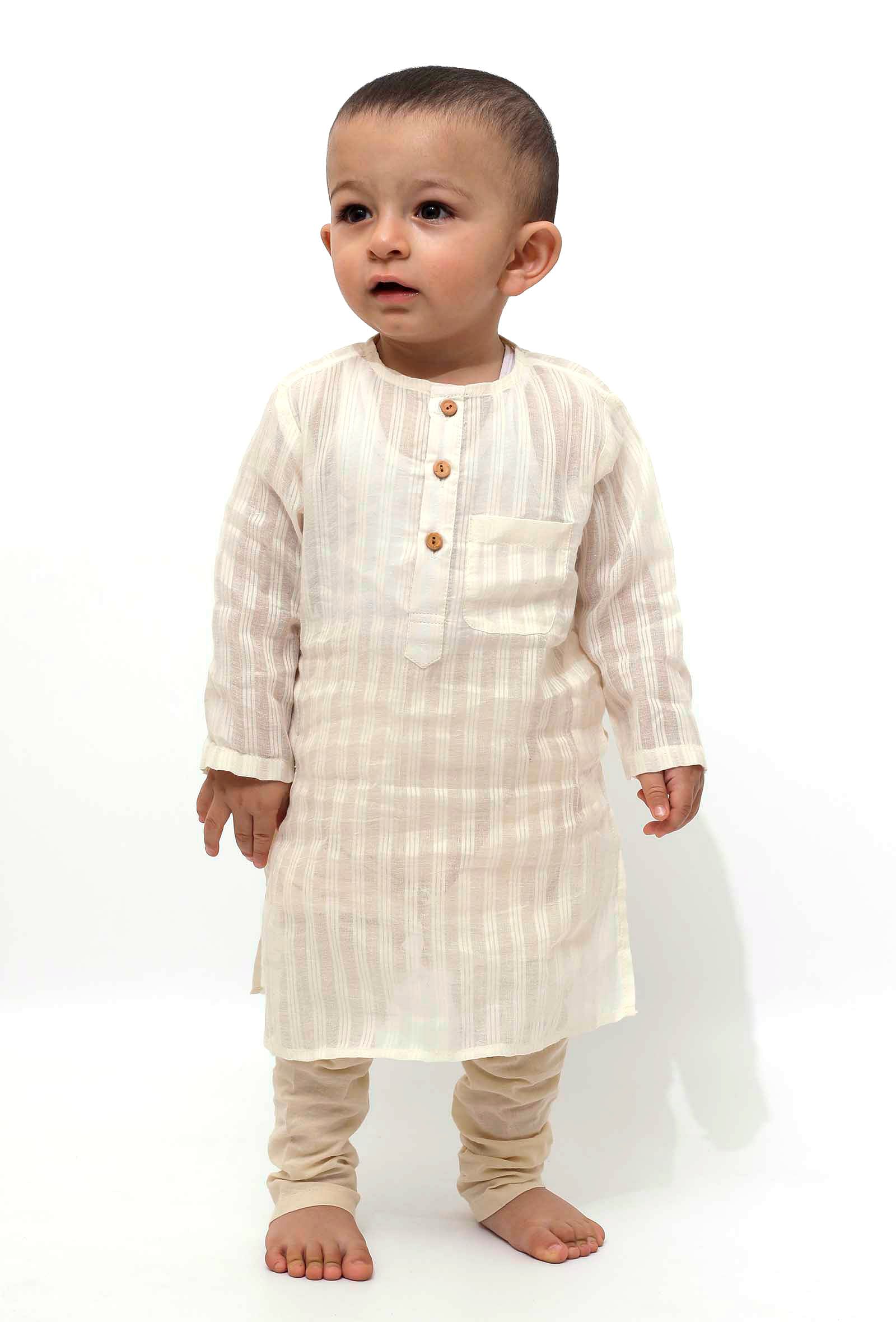 Set of 2 - Off-White Stripe Weave Malmal Kurta Pyjama