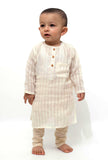 Set of 2 - Off-White Stripe Weave Malmal Kurta Pyjama