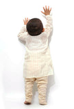 Set of 2 - Off-White Stripe Weave Malmal Kurta Pyjama