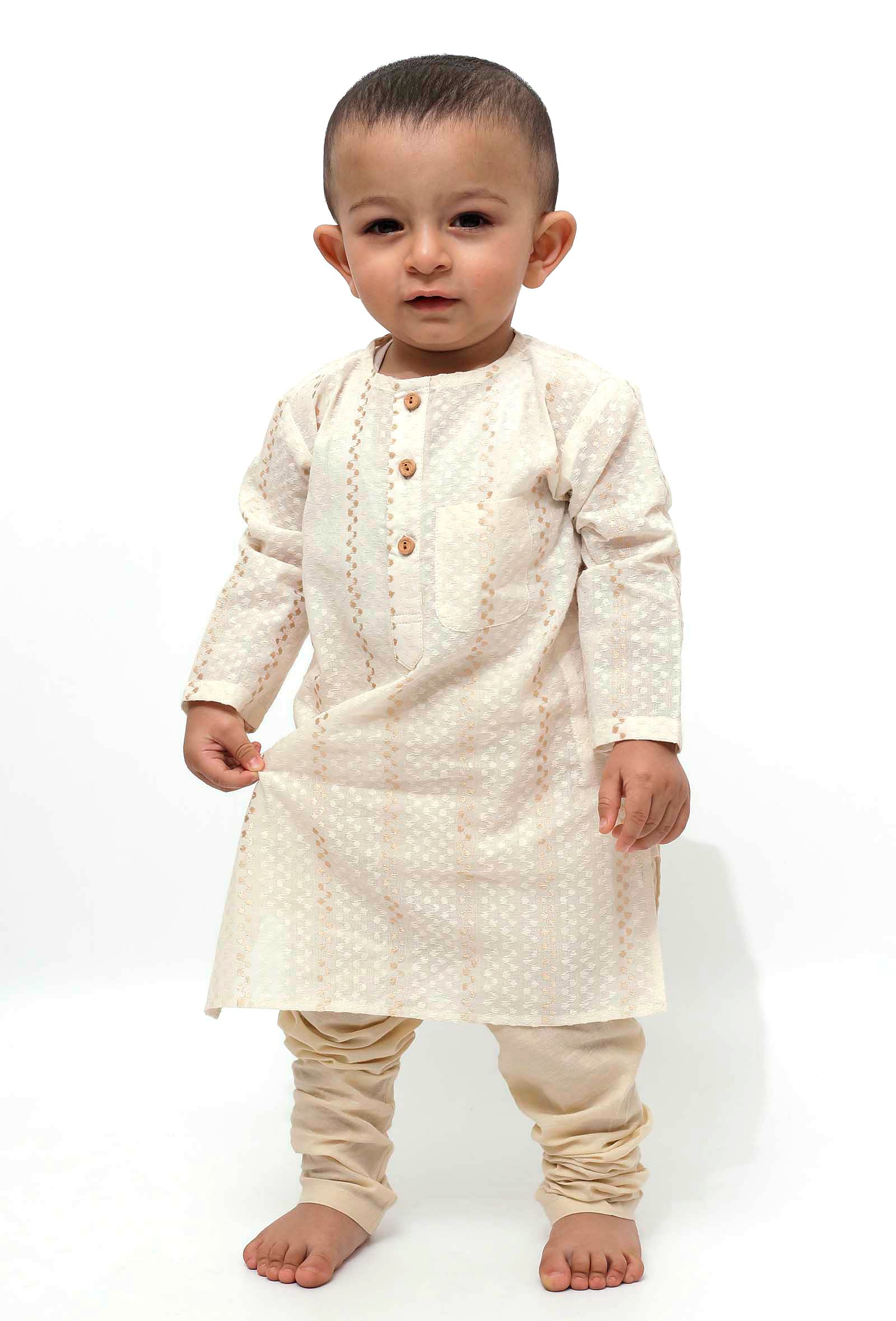 Set of 2 - Gold Zig-Zag Malmal Kurta Pyjama
