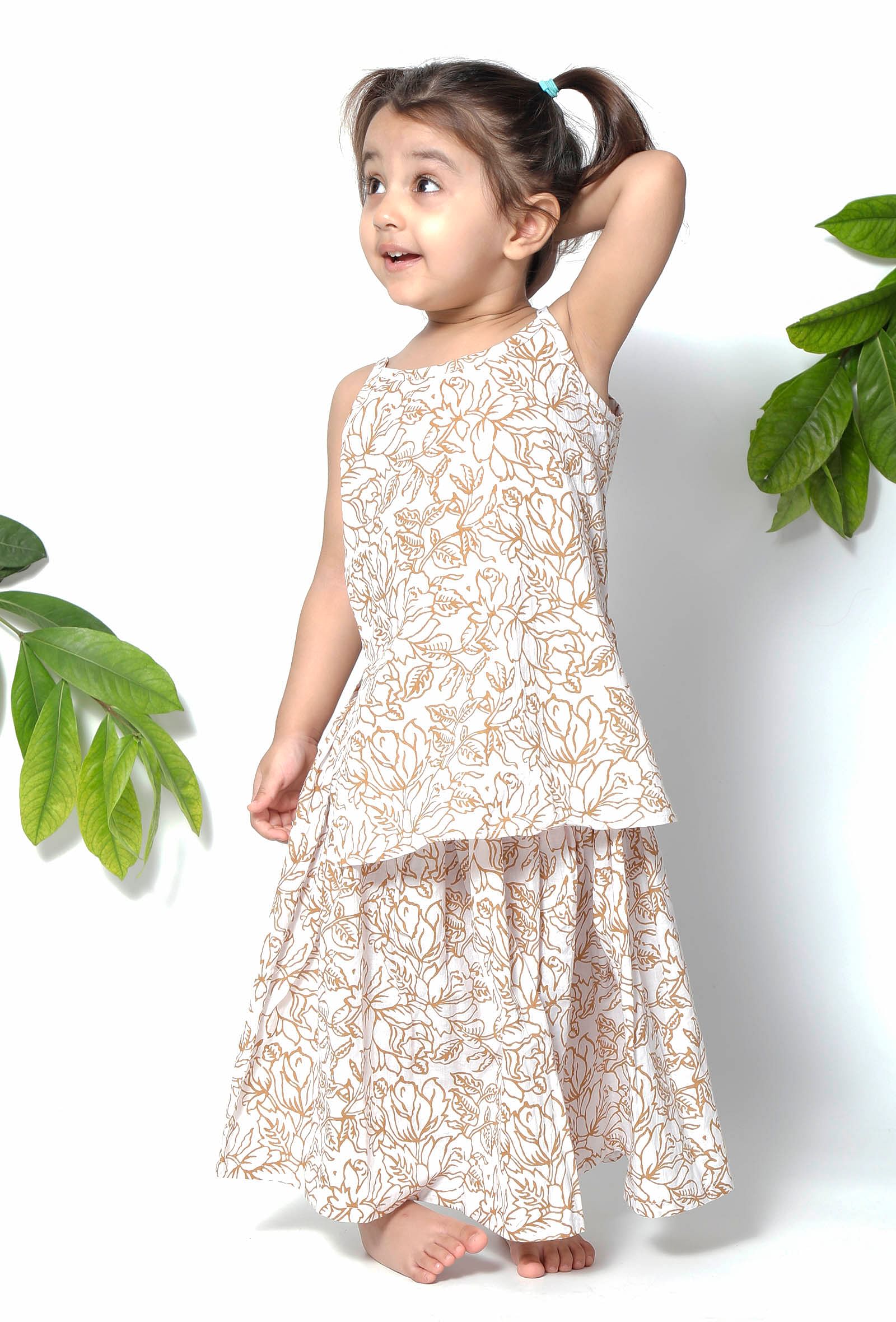 Set of 3 - Rapunzel Brown Floral Cape Jacket with Cotton Slip and Jacket