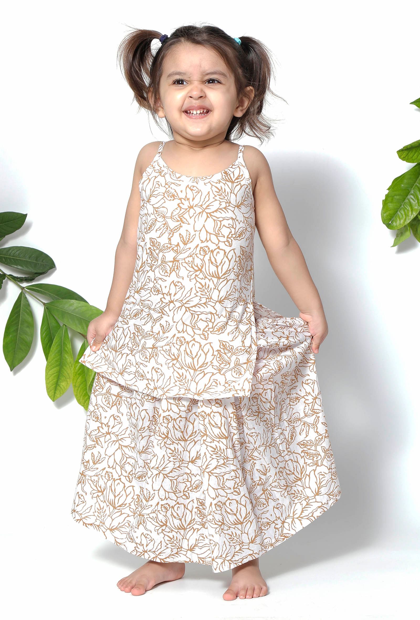 Set of 3 - Rapunzel Brown Floral Cape Jacket with Cotton Slip and Jacket