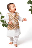 Set of 3 - Linus Brown Jacket with White Kurta Pyjama Set