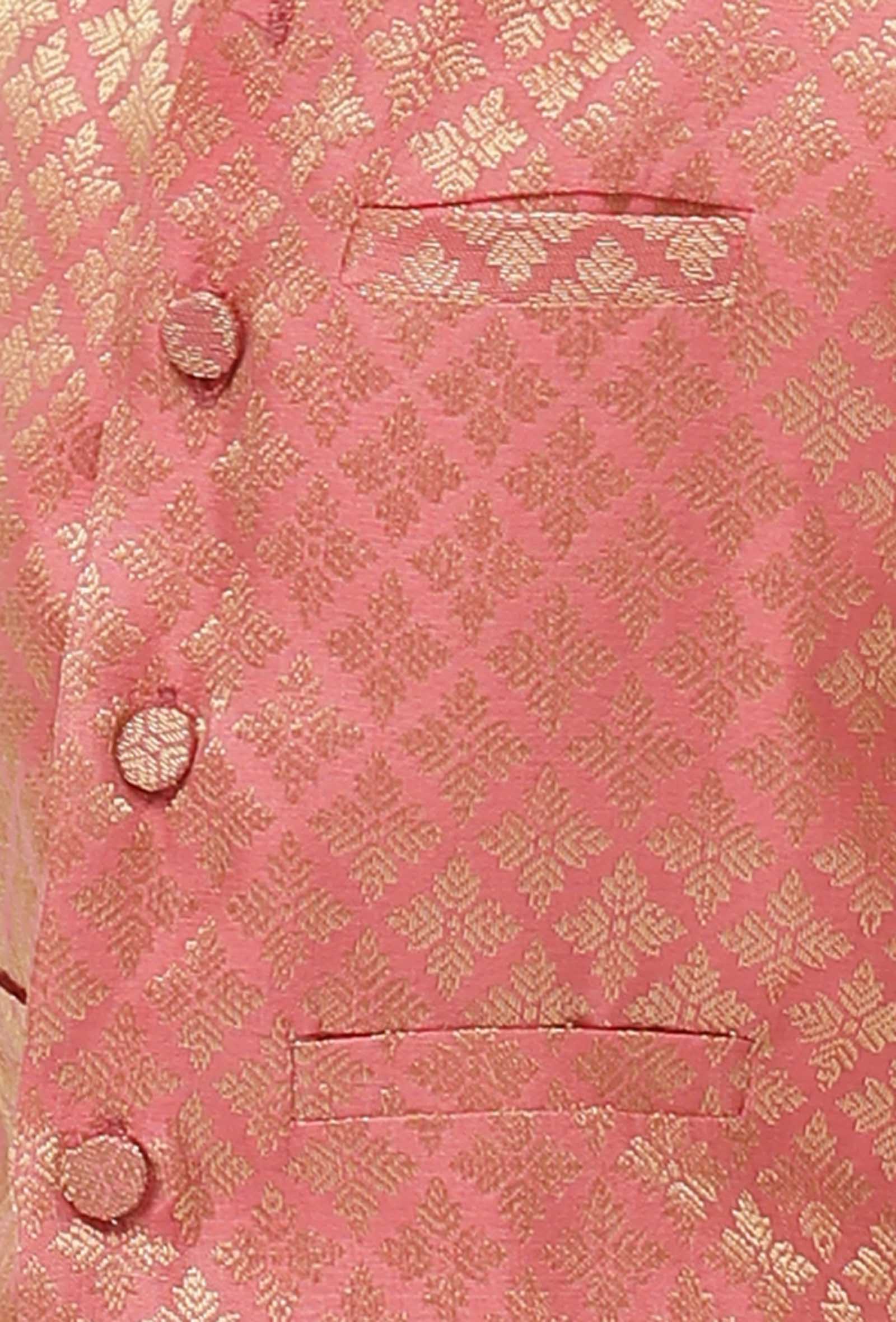Carrot Pink Brocade Nehru Jacket