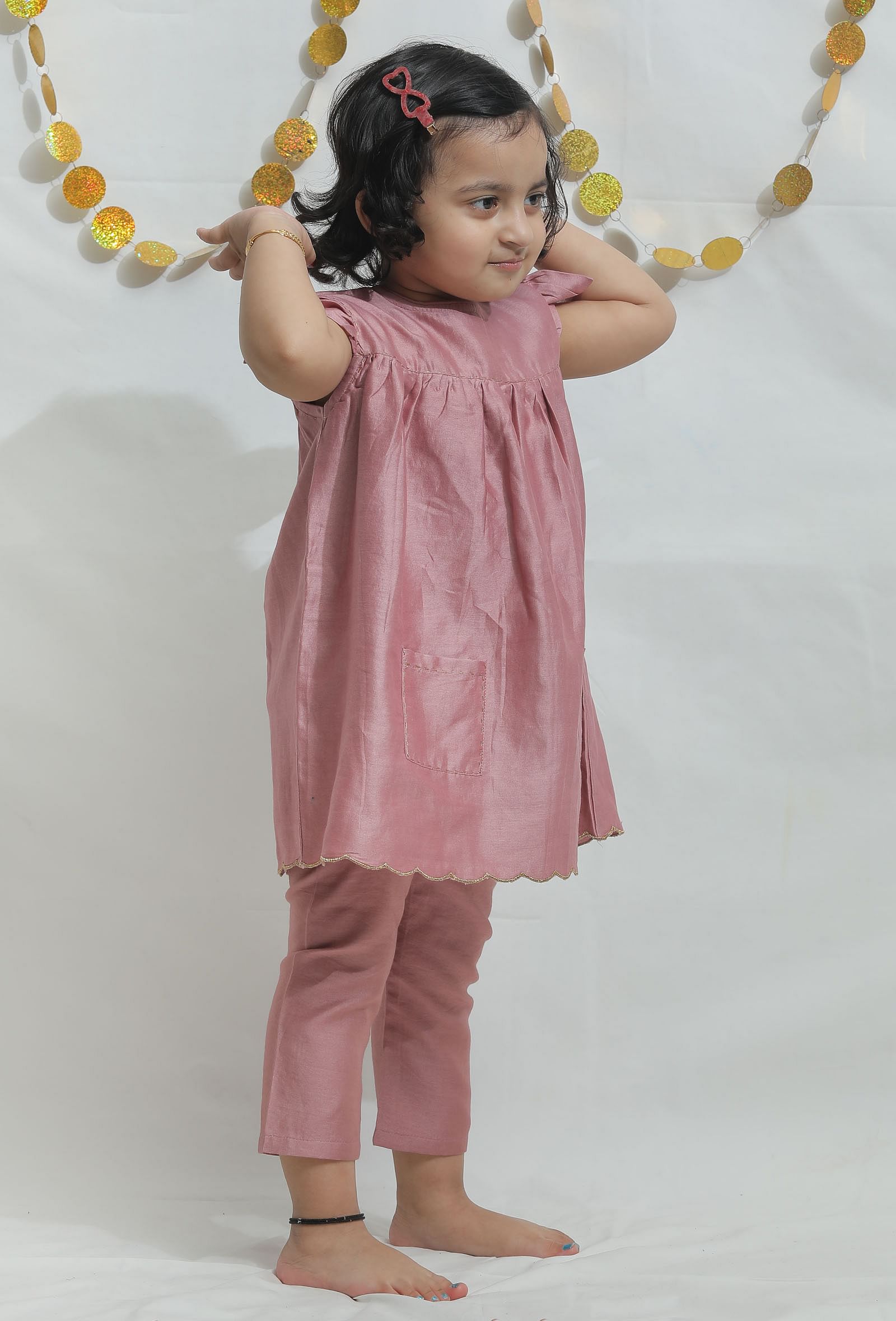 Set of 2: Pink Chanderi Suit with Pants