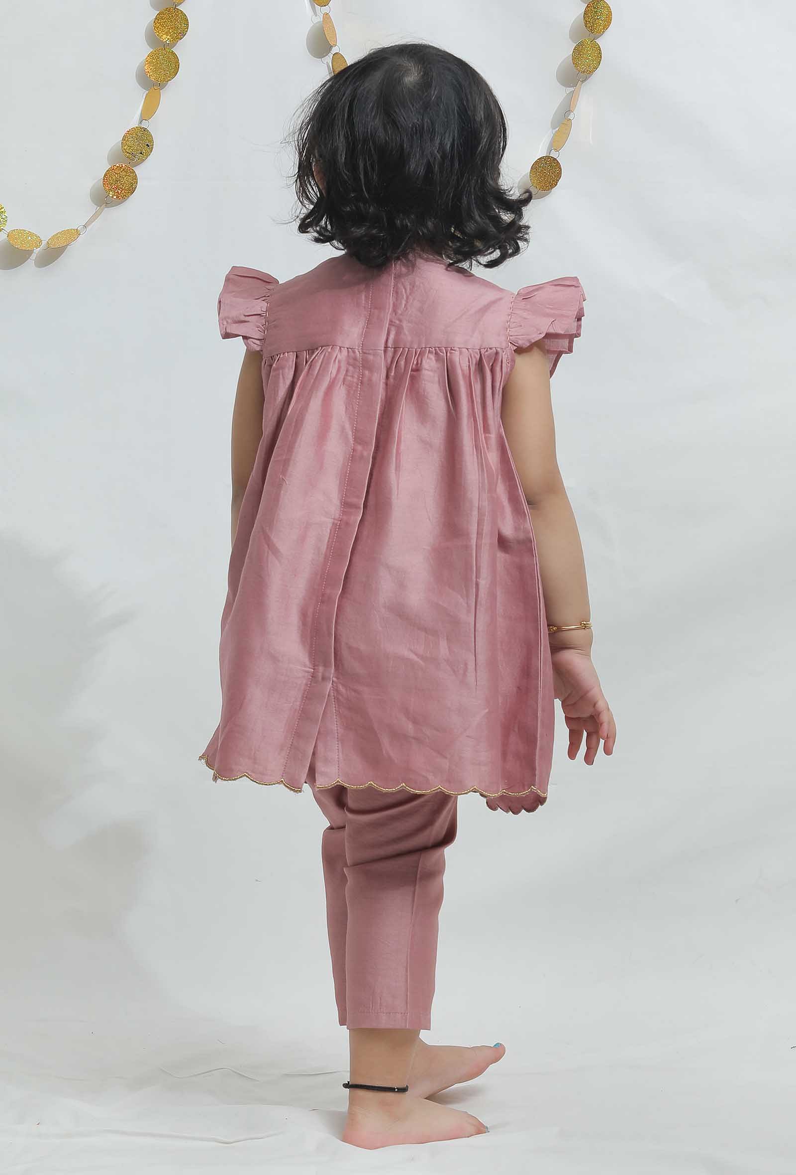 Set of 2: Pink Chanderi Suit with Pants