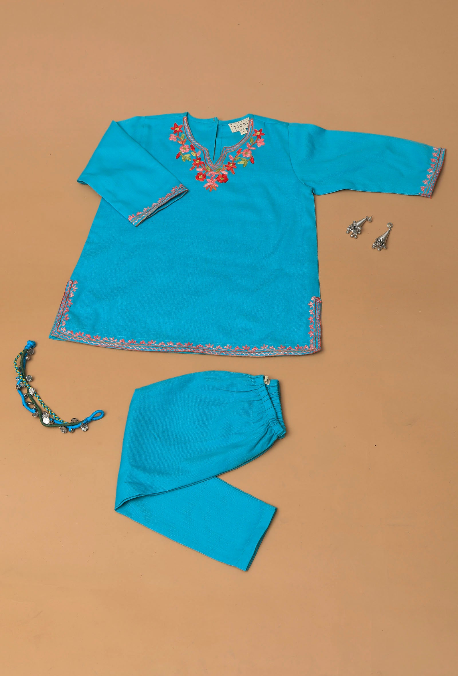 Sky Blue Pure Woollen Phiran set
