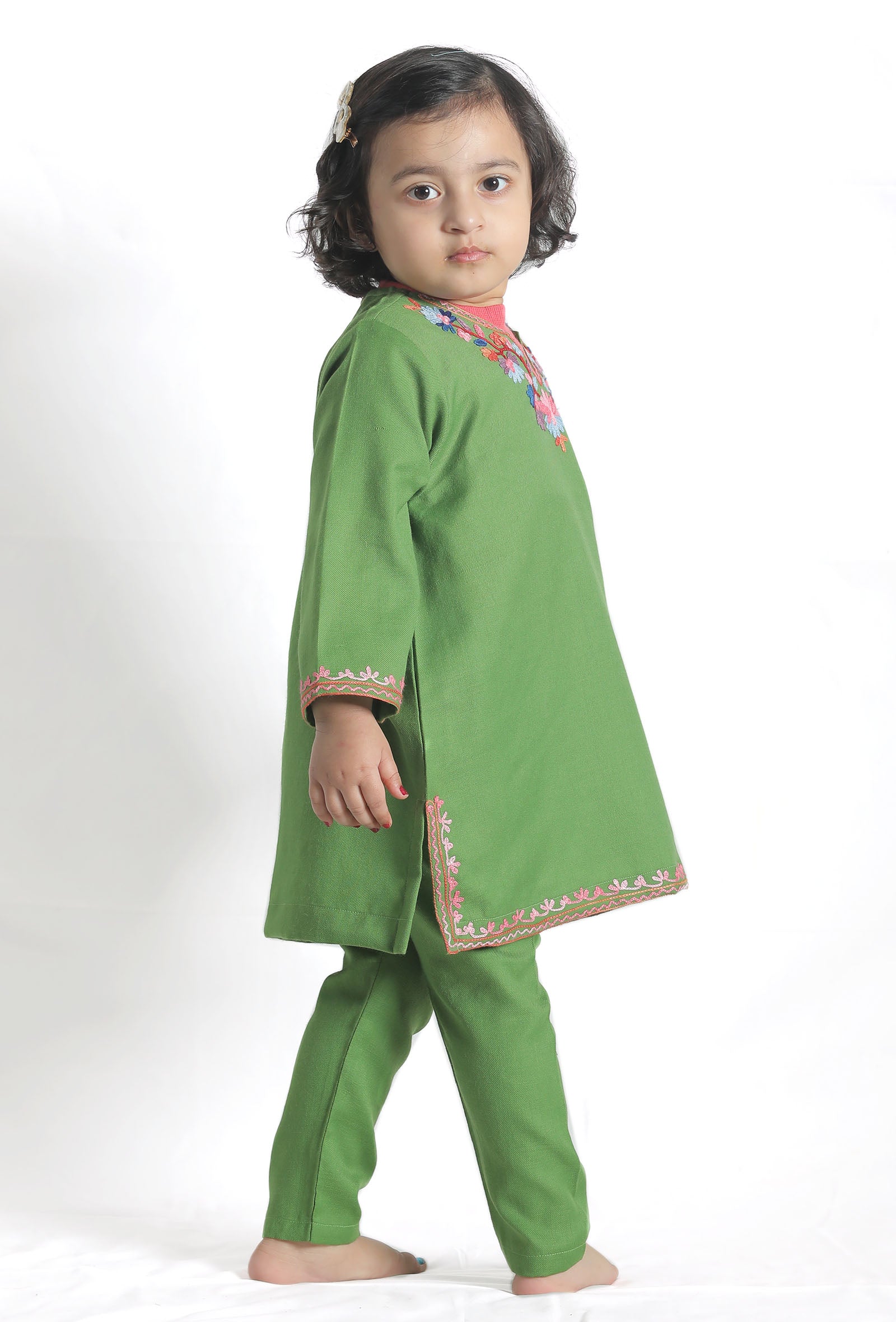 Green Pure Woollen Phiran set