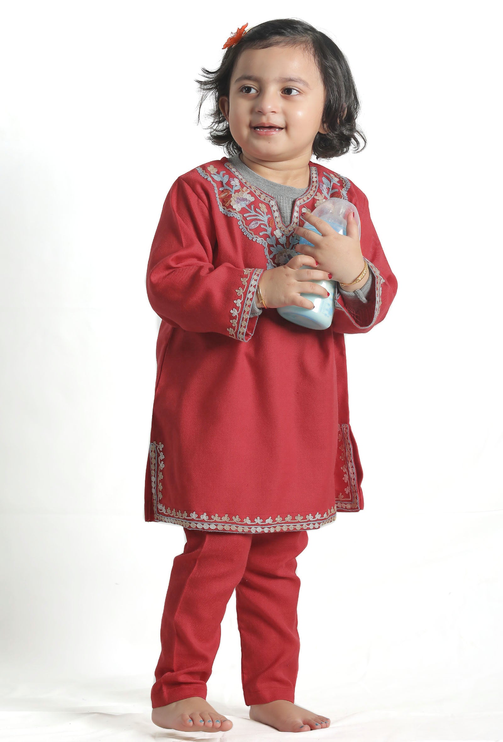 Merry Red Pure Woollen Phiran set