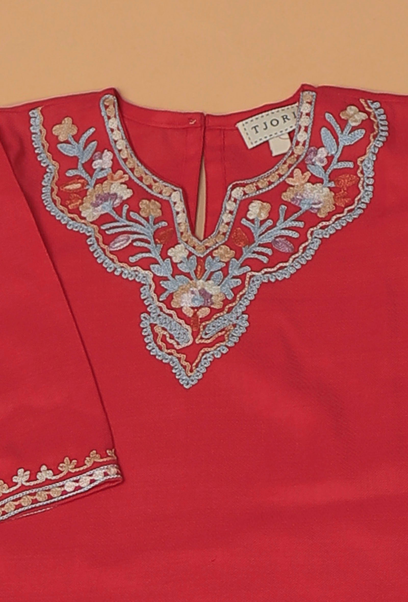 Merry Red Pure Woollen Phiran set