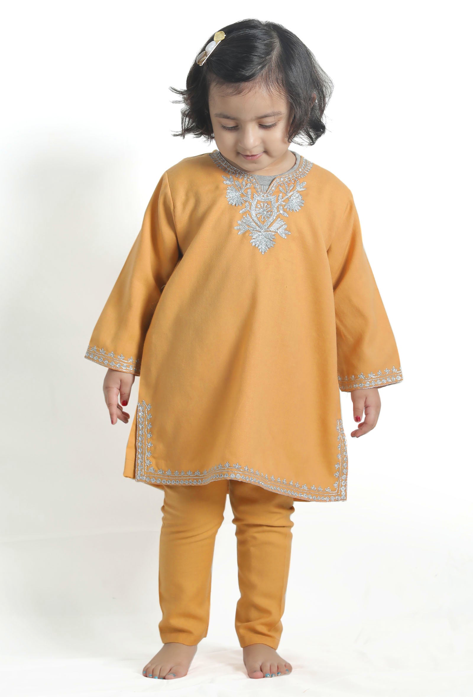 Beige Pure Woollen Phiran set