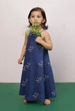 Navy Blue Cotton Slub Block Printed Dress