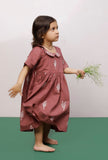 Mauve Cotton Slub Block Printed Gathered Dress