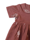 Mauve Cotton Slub Block Printed Gathered Dress