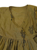 Set of 2 : Olive Green Cotton Slub Block Printed Short Kurta and Olive Green Cotton Printed Shorts